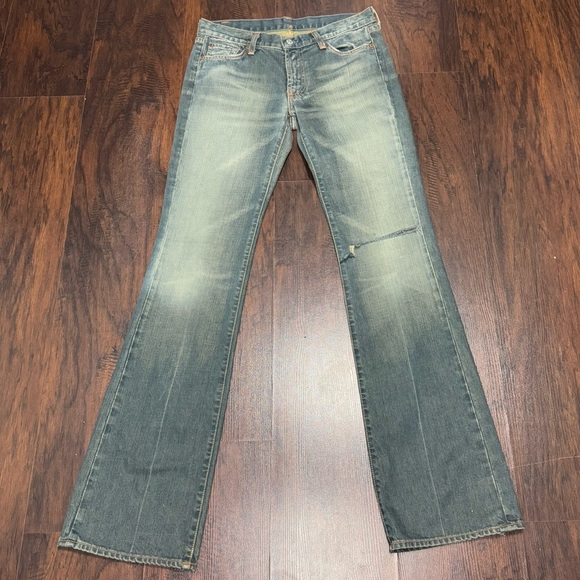 7 For All Mankind Dirty Wash Blue Boot Cut Jeans Mid Rise Vintage Y2K Sz 28 EUC - Picture 1 of 14